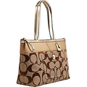 Coach Tan and Brown Tote Bag